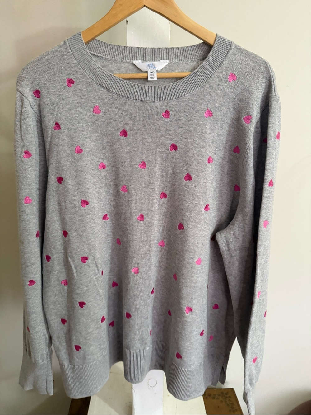 Time & Tru Hearts Sweater